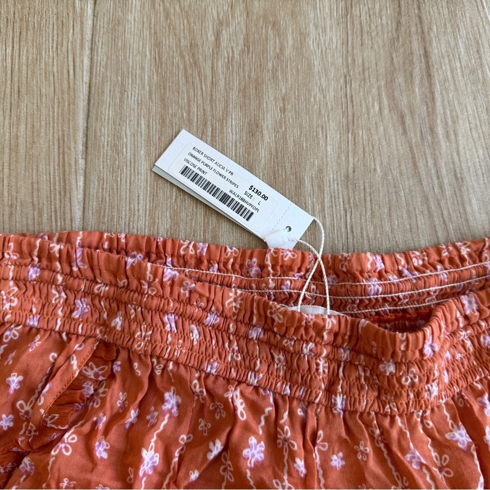 NWT Poupette St. Barth Alicia Boxer Shorts in Orange Purple Flower Stripes - Picture 3 of 4
